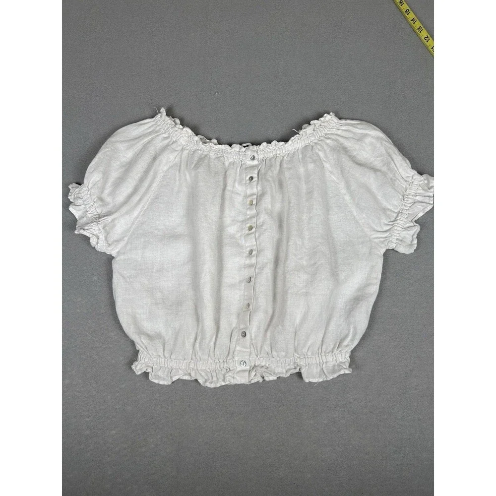 Zara trf collection linen cottagecore peasant top crop top puff sleeve Womens S